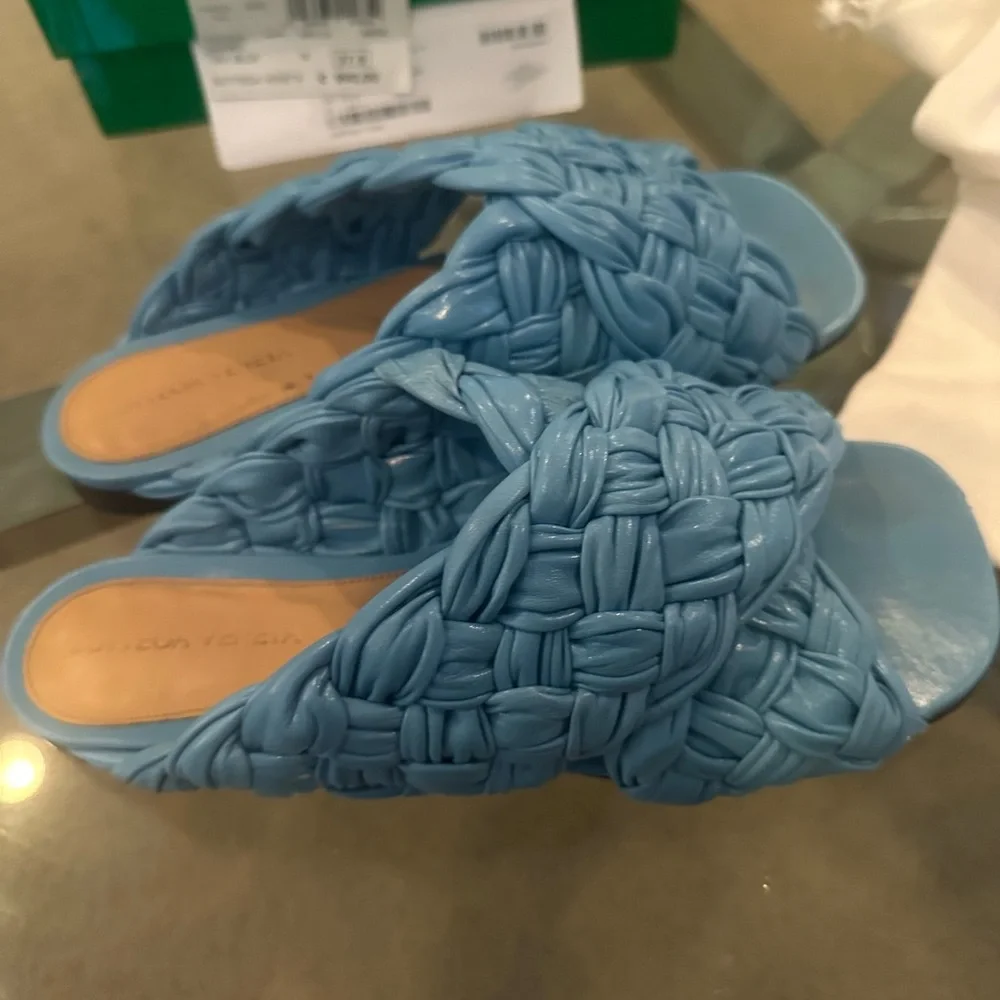 Bottega Veneta Sky Blue Leather Slides 37.5 - Picture 7 of 9